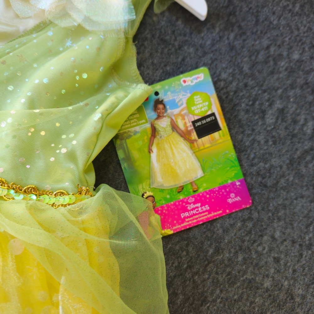 New! Tiana Disney Princess and the Frog Deluxe Costume Girls 3T-4T Sequin Tulle - Picture 3 of 6